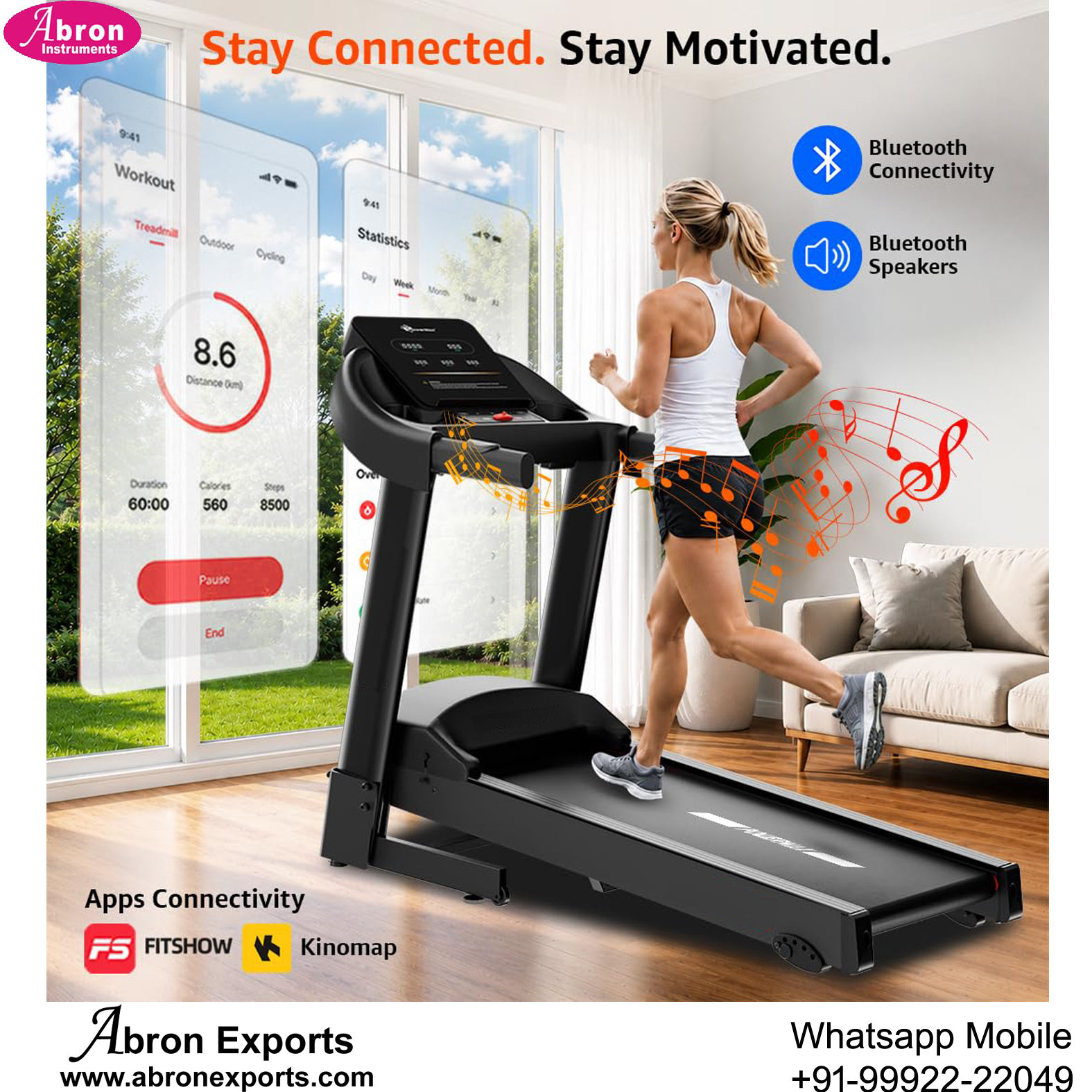 Physical Tredmill 110kg 12 Programes Monitor Progress 5Inch LED Time Speed Distance Calories Pulse Heart 12Preset Prog BMI Bluetooth App 4HP Motor 12Kg per Hour Max PT-50A
